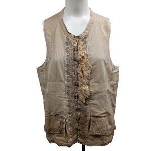 Magnolia Pearl Vellum Embroidered Distressed Lace Vest One Size Beige Ruffle
